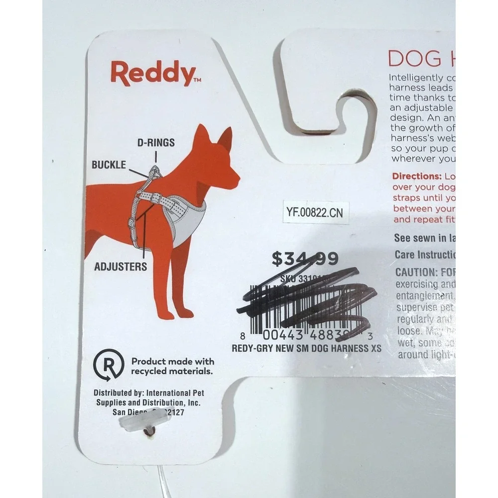 Reddy Small Dog Harness Gray Black Adjustable Mesh Lining XS Extra Small NEW